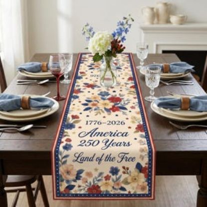 USA 250 Years Land Of Free Table Runner Decor, America 250th Anniversary Patriotic Table Decoration, 1776–2026 Independence Day Decor