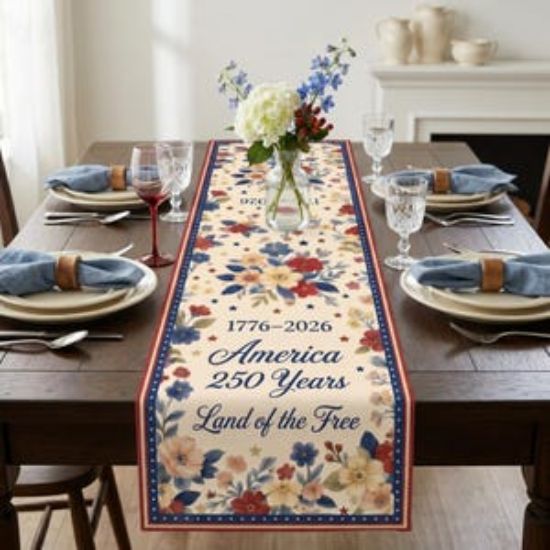 USA 250 Years Land Of Free Table Runner Decor, America 250th Anniversary Patriotic Table Decoration, 1776–2026 Independence Day Decor