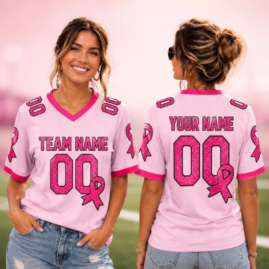 Personalized Breast Cancer Awareness Unisex Jersey, Custom Pink Ribbon Team Shirt,Game Day Jersey,Survivor Support Gift, Breast Cancer Month