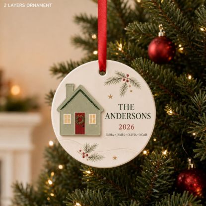 Personalized Family Christmas Ornament, Custom Family Name Ceramic Ornament, New Home House Ornament, Christmas 2026 Keepsake Gift New Home