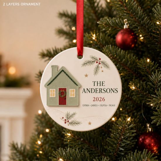 Personalized Family Christmas Ornament, Custom Family Name Ceramic Ornament, New Home House Ornament, Christmas 2026 Keepsake Gift New Home