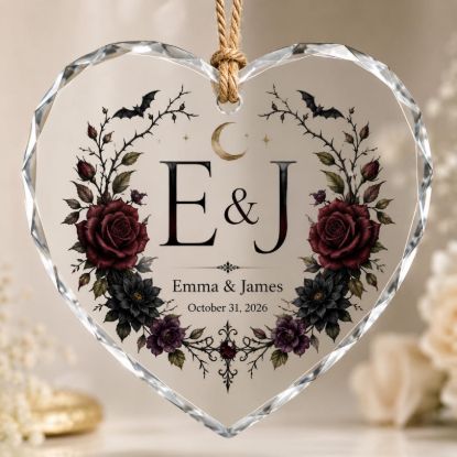 Personalized Gothic Wedding Ornament, Custom Couple Names, Dark Floral Keepsake