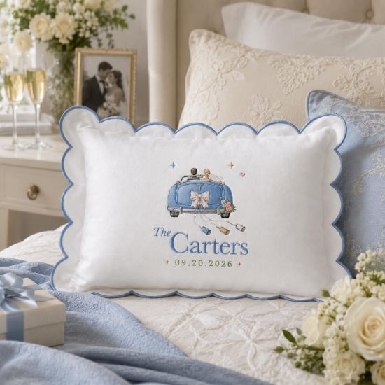 Personalized Wedding Car Pillow, Custom Embroidered Newlywed Pillow, Couple Cushion, Wedding Gift, Bridal Shower Gift, Anniversary Keepsake
