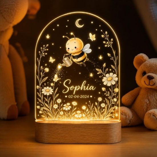 Personalized Bee Baby Night Light, Custom Baby Name LED Lamp, Cute Bumble Bee Acrylic Lamp, Nursery Decor, Baby Shower Gift, Birthday Gift
