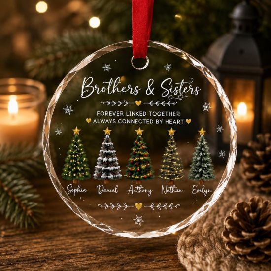 Personalized Brothers and Sisters Ornament, Custom Sibling Christmas Ornament, Family Tree Glass Ornament, Brother Sister Christmas Gift