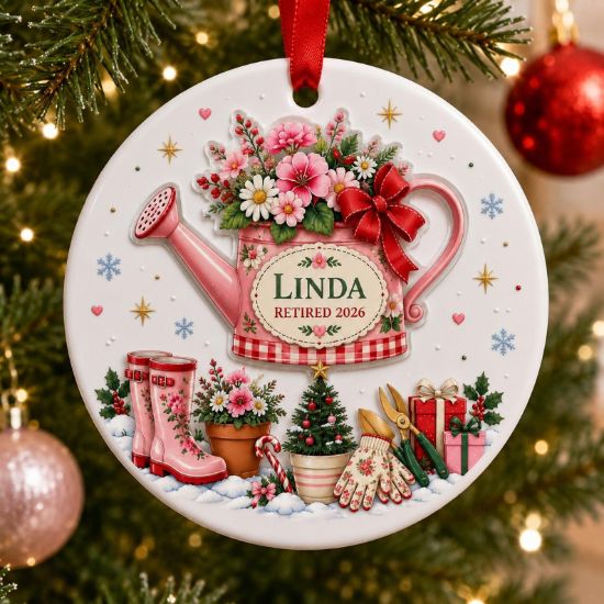 Gardening Retirement Ornament 2026, Personalized Gardener 2 Layer Ceramic Ornament, Custom Retired 2026 Gift, Garden Lover Christmas Gift