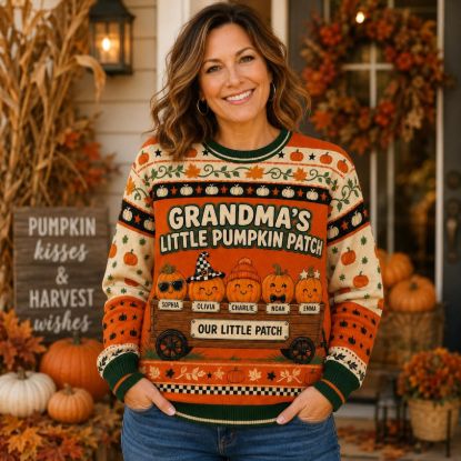 Personalized Grandma Pumpkin Sweatshirt, Grandma's Little Pumpkin Patch Shirt, Custom Grandkids Names Fall Sweatshirt, Thanksgiving Gift