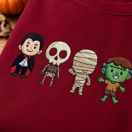 Cute Halloween Embroidery Design Bundle, Dracula Skeleton Mummy Frankenstein, Machine Embroidery File, Instant Download PES DST EXP