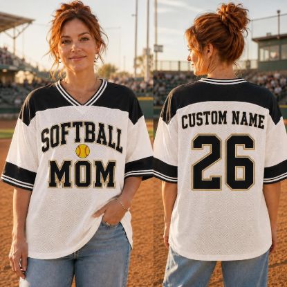 Personalized Softball Mom Oversized Jersey Shirt, Custom Softball Mom Football Jersey, Custom Name Number Game Day Shirt, Softball Mom Gift