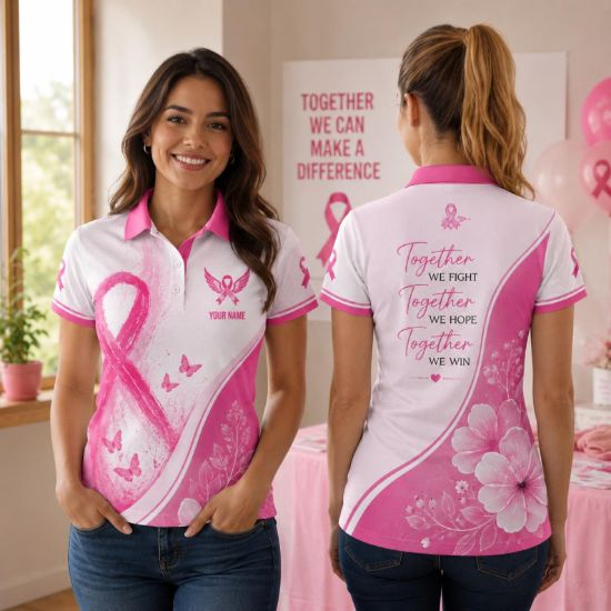 Personalized Breast Cancer Women's Sleeveless Polo Shirt, Custom Cancer Fighter Polo Top, Breast Cancer Awareness Month October Polo Shirt