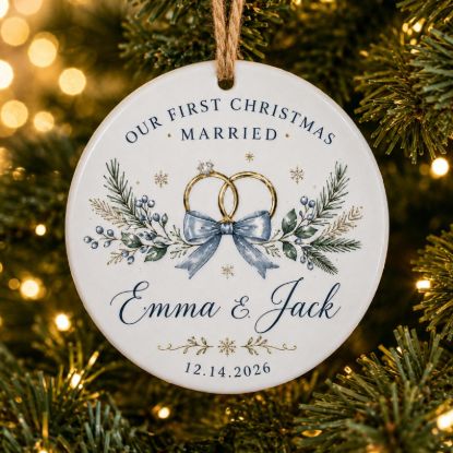 Personalized First Christmas Married Ceramic Ornament, Custom Names Wedding Date, Newlywed Couple Keepsake, Wedding Christmas Gift 2026