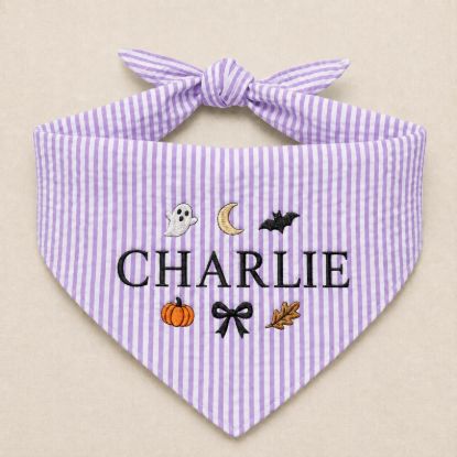 Personalized Halloween Dog Bandana, Hallowen Seersucker Dog Bandana, Custom Embroidered Pet Bandana, Fall Puppy Scarf, Ghost Dog Gift