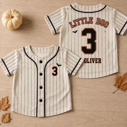 Personalized Kids Halloween Baseball Jersey, Custom Name Number Shirt, Little Boo Baseball Jersey, Toddler Halloween Shirt, Fall Sports Gift