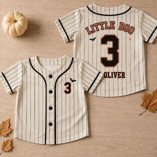 Personalized Kids Halloween Baseball Jersey, Custom Name Number Shirt, Little Boo Baseball Jersey, Toddler Halloween Shirt, Fall Sports Gift