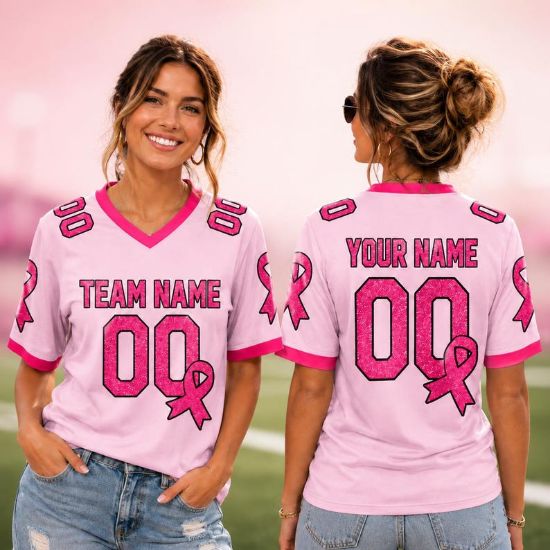 Personalized Breast Cancer Awareness Unisex Jersey, Custom Pink Ribbon Team Shirt,Game Day Jersey,Survivor Support Gift, Breast Cancer Month