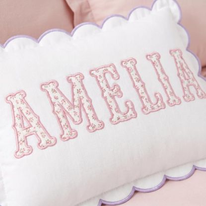 Custom Embroidered Name Scalloped Pillow | Personalized Nursery Cushion | Dorm Room Decor | Birthday Gift | College Dorm Gift