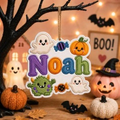 Personalisierter Halloween-Aufnäher, Namensaufnäher zum Aufbügeln oder Aufnähen, Kürbis-Geisterdeko, Halloween-Geschenk für Kinder