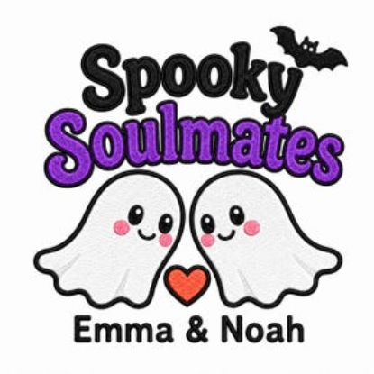 Personalized Spooky Soulmates Embroidery Design, Cute Ghost Couple with Custom Names, Halloween Machine Embroidery Digital File for Couples