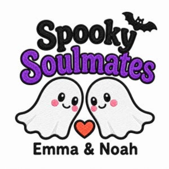 Personalized Spooky Soulmates Embroidery Design, Cute Ghost Couple with Custom Names, Halloween Machine Embroidery Digital File for Couples