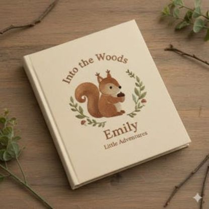 Personalized Squirrel Embroidered Journal, Handmade Linen A5 Notebook with Name, Cute Forest Animal Gift