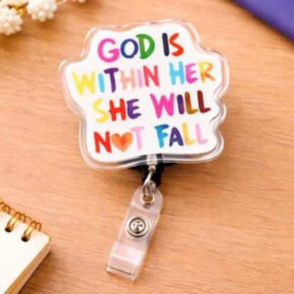 Christian Badge Reel, God Is Within Her She Will Not Fall Badge Holder, Faith Gift for Women, Inspirational Badge Reel, Religious Gift