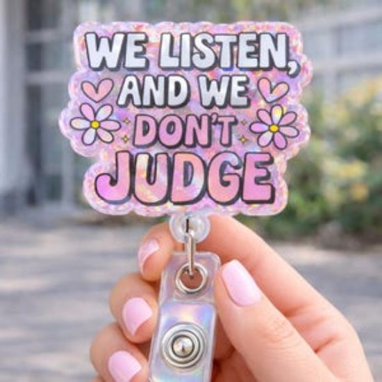 Pink Glitter Badge Reel, Supportive Quote, Nurse Keychain, Phone Charm