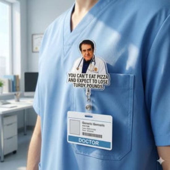 Funny Doctor Quote Badge Reel, You Can’t Eat Pizza Lose Weight Badge Holder, Medical Humor Badge Reel, Nurse Doctor ID Clip Gift