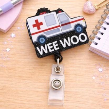 WEE WOO – Ambulance Badge Reel, Paramedic EMT Healthcare Worker Gift