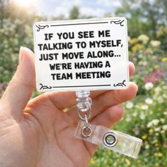 If You See Me Talking To Myself Badge Reel, Funny Office Humor Badge Holder, Sarcastic Work Badge Reel, Acrylic ID Clip Gift