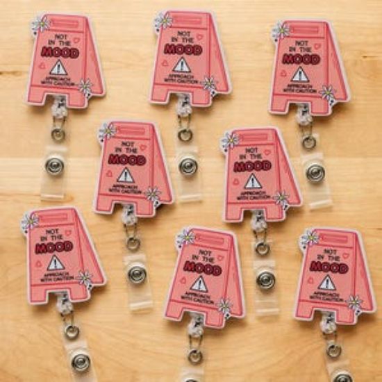 Funny Badge Reel Not In The Mood, Sassy Warning Sign Badge Holder, Coworker Gift Keychain Phone Charm Plug, Sarcastic Work Gift
