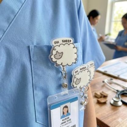 Oh Sheep Badge Reel, Funny Pun Nurse Keychain, Animal Lover Accessory