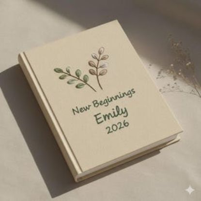 Personalized New Beginnings Embroidered Journal, Handmade Linen A5 Notebook with Custom Name, Self Growth Gift