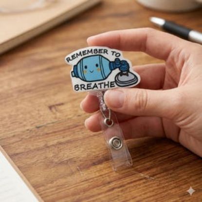 Respiratory Therapist Badge Reel, Remember To Breathe, Kawaii Medical Keychain, Pastel Acrylic Holder
