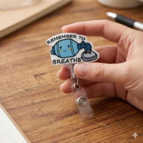Respiratory Therapist Badge Reel, Remember To Breathe, Kawaii Medical Keychain, Pastel Acrylic Holder