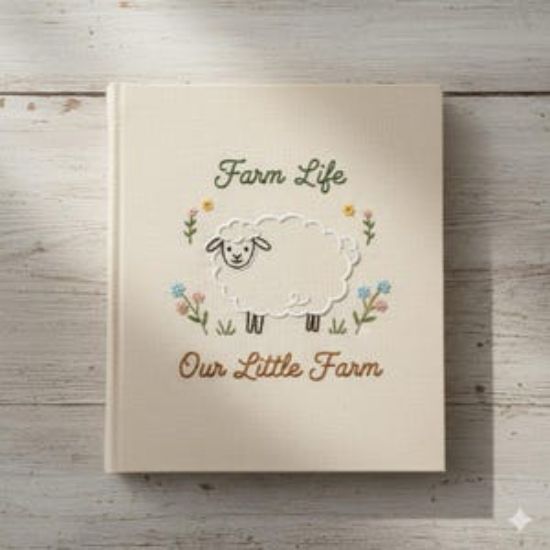 Personalized Sheep Embroidered Journal, Handmade Linen A5 Notebook with Custom Name, Cozy Farmhouse Gift