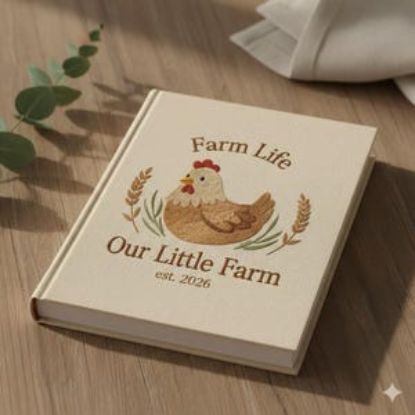 Personalized Chicken Embroidered Journal, Handmade Linen A5 Notebook with Family Name, Farmhouse Recipe or Homestead Gift