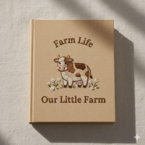 Personalized Cow Embroidered Journal, Handmade Linen A5 Notebook with Family Name, Farm Life or Homestead Gift
