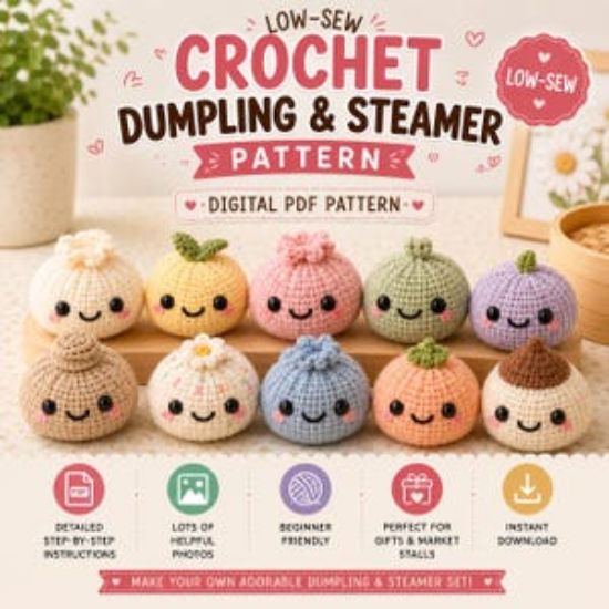 Häkelanleitung für einen Teigtaschendämpfer (PDF, ohne Nähen), einfaches Bao-Bun-Amigurumi-Tutorial, Kawaii-Lebensmittel-Plüschtier-Anleitung, DIY-Häkelgeschenk für Anfänger