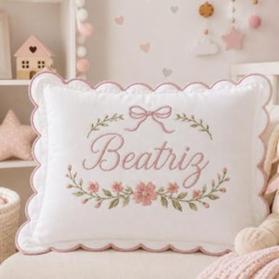 Personalized Monogram Pillow Cover, Custom Baby Name Cushion, Floral Bow Nursery Decor, Birth Gift for Baby Girl, Newborn Gift