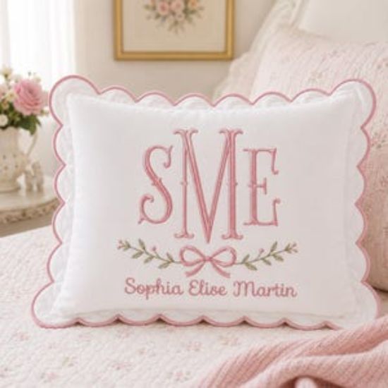 Custom Embroidered Baby Name Pillow, Floral Crest Nursery Cushion, Monogram Pillowcase Girl, Floral Pillow Cover, Newborn Baby Gift