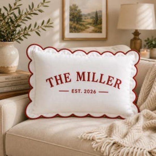 Custom Embroidered Pillow, Family Name Cushion, Personalized Anniversary Gift for Newlyweds, Bridal Shower Gift, Housewarming Gift