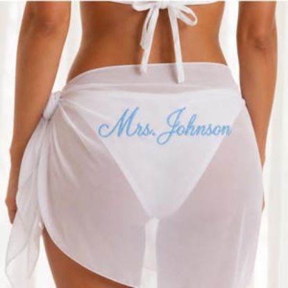 Personalisierter Braut-Sarong | Individuell bestickter Strand-Überwurf für die Braut | Flitterwochen-Outfit | Geschenk für den Junggesellinnenabschied