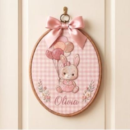 Personalized Embroidered Bunny Baby Name Hoop | Baby Girl Nursery Wall Decor | Baby Shower Gift | Newborn Keepsake