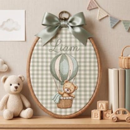 Personalized Embroidered Teddy Bear Name Hoop | Custom Nursery Wall Decor, Baby Shower Gift