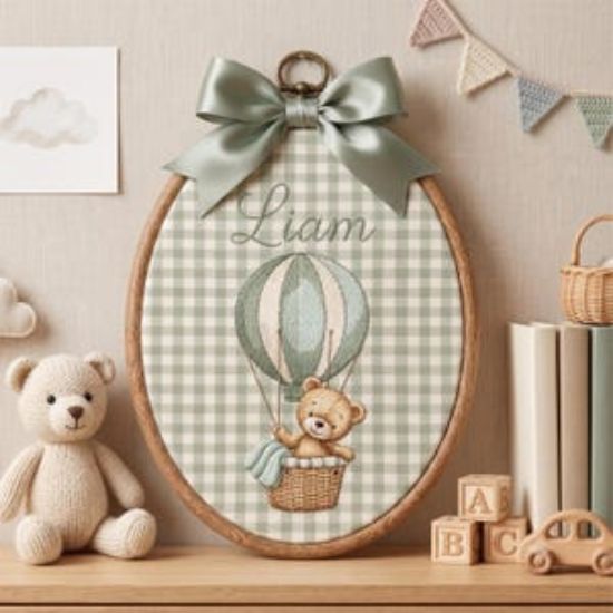 Personalized Embroidered Teddy Bear Name Hoop | Custom Nursery Wall Decor, Baby Shower Gift