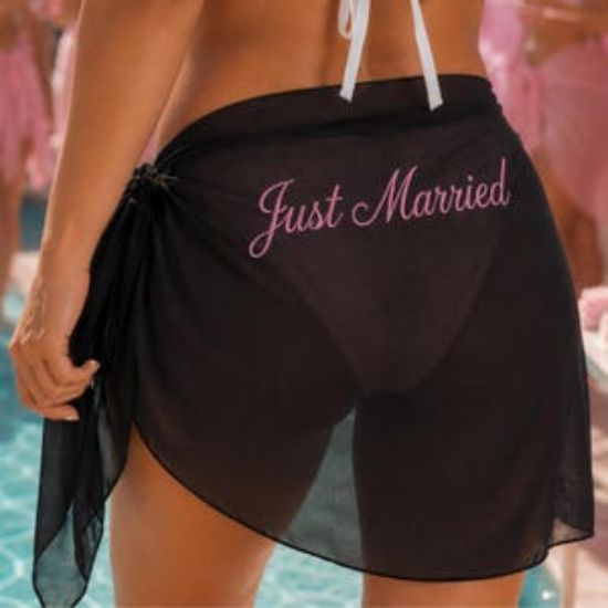 Personalisierter Braut-Strandüberwurf | Individuell bestickter Sarong mit Brautmotiv | Geschenk für Strandhochzeiten und Flitterwochen | Outfit für Junggesellinnenabschied und Flitterwochen