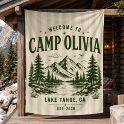 Personalized Welcome To Camp Tapestry, Camp Bachelorette Banner, Lake Bachelorette Weekend Decorations Camping Decor Bach Party Trip Sign