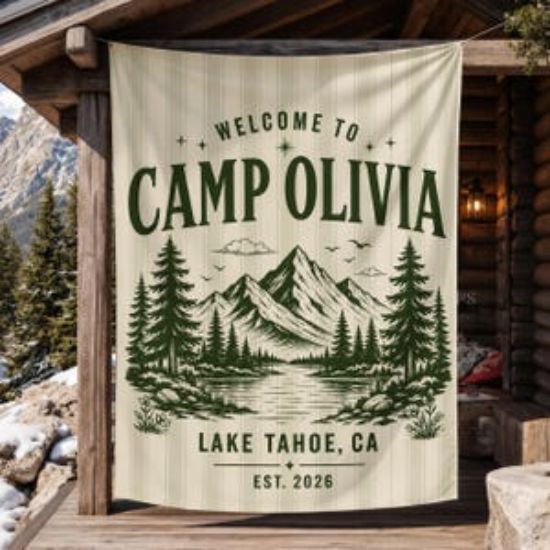 Personalized Welcome To Camp Tapestry, Camp Bachelorette Banner, Lake Bachelorette Weekend Decorations Camping Decor Bach Party Trip Sign