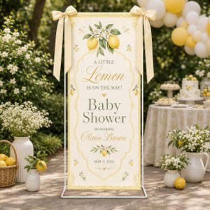 Custom Lemon Baby Shower Welcome Banner, Personalized Watercolor Citrus, Coquette Decor Party