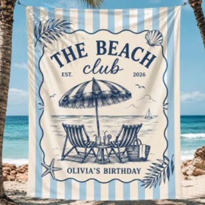 Personalized Beach Club Birthday Backdrop Pool Party Banner Tapestry, Beach Birthday Banner Summer Birthday Decor Pool Party Decor Birthday